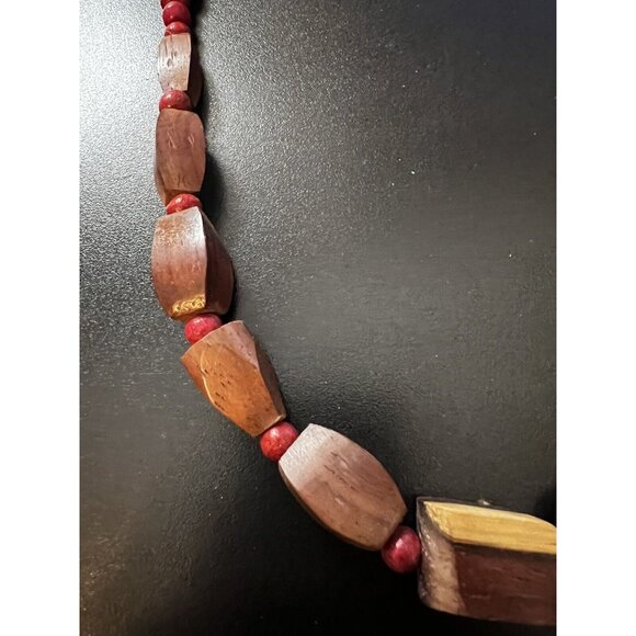 Miss B Red & Brown WOODEN Beaded Necklace - Picture 2 of 7